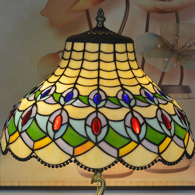Traditional Tiffany Peacock Dome Copper Glass 1-Light Table Lamp For Bedroom