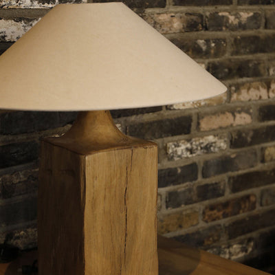 Traditional Japanese Cone Solid Wood Linen 1-Light Table Lamp For Bedroom