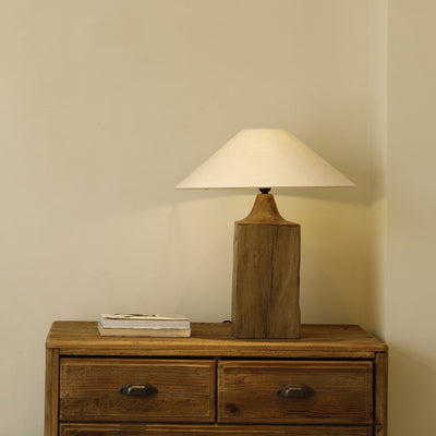 Traditional Japanese Cone Solid Wood Linen 1-Light Table Lamp For Bedroom