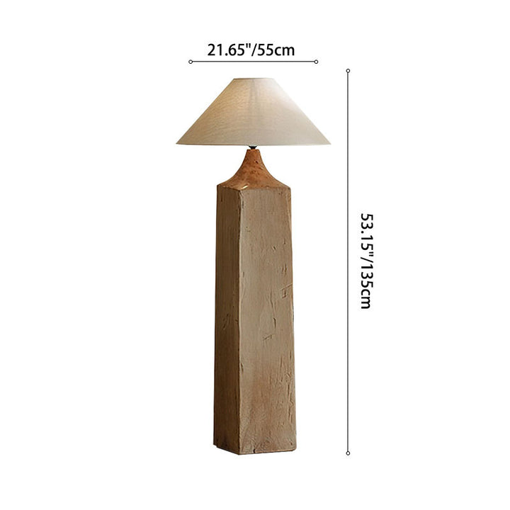 Lámpara de pie de 1 luz de madera maciza de cono japonés tradicional con pantalla de lino para sala de estar 