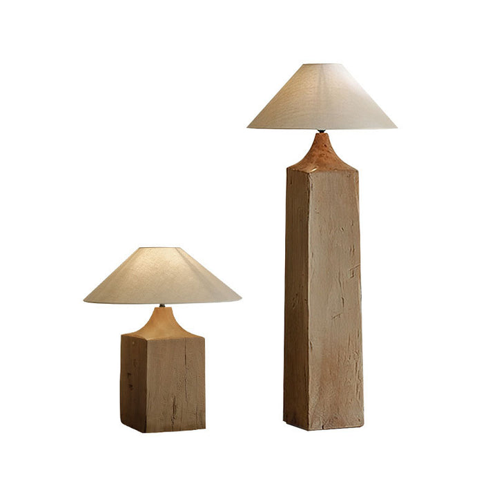 Lámpara de pie de 1 luz de madera maciza de cono japonés tradicional con pantalla de lino para sala de estar 