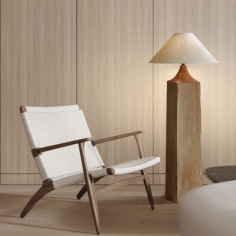 Lámpara de pie de 1 luz de madera maciza de cono japonés tradicional con pantalla de lino para sala de estar 