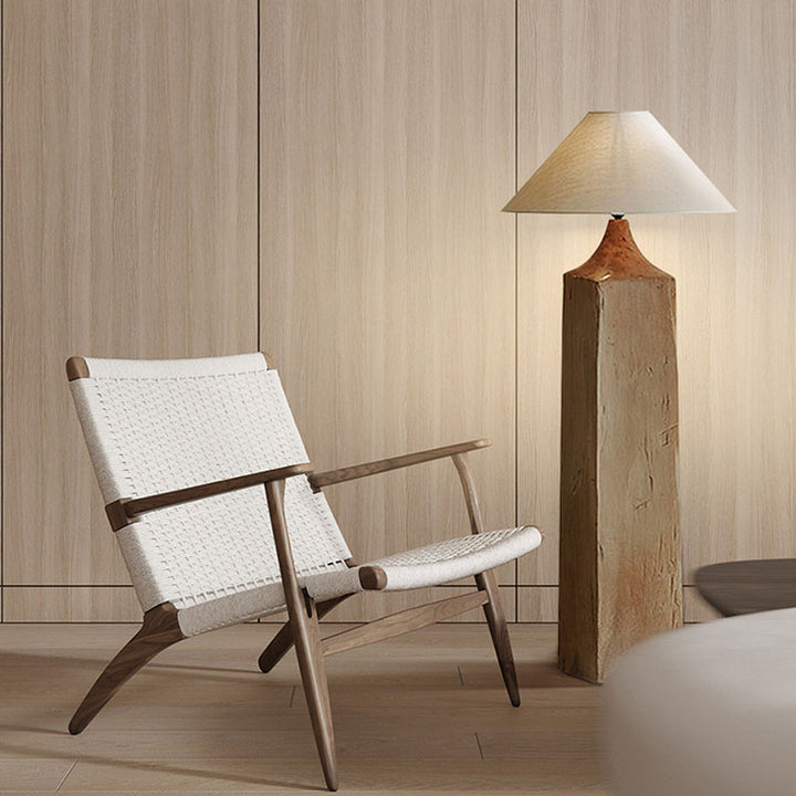 Lámpara de pie de 1 luz de madera maciza de cono japonés tradicional con pantalla de lino para sala de estar 