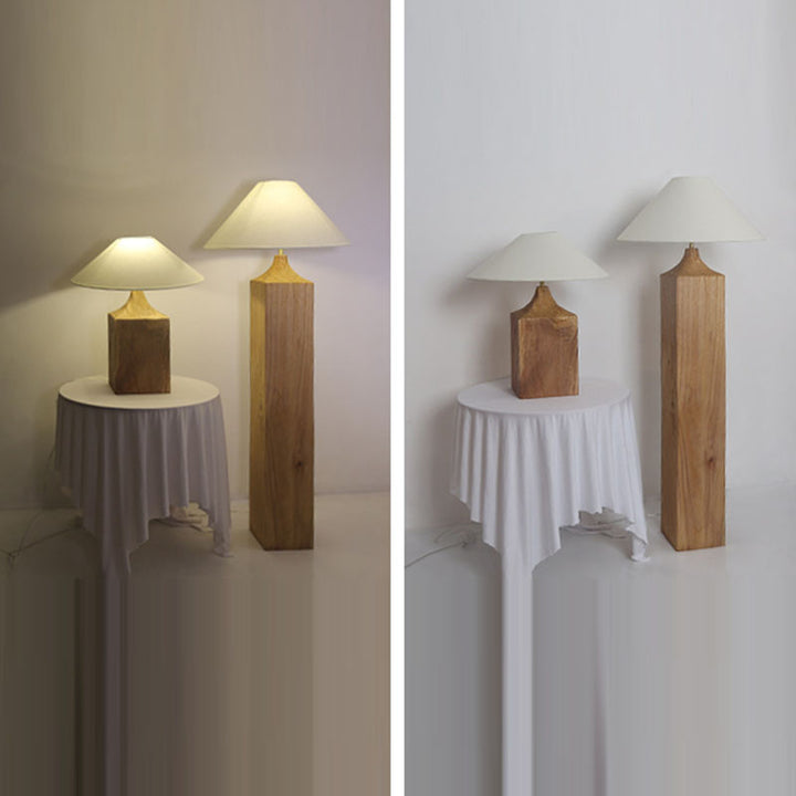 Lámpara de pie de 1 luz de madera maciza de cono japonés tradicional con pantalla de lino para sala de estar 