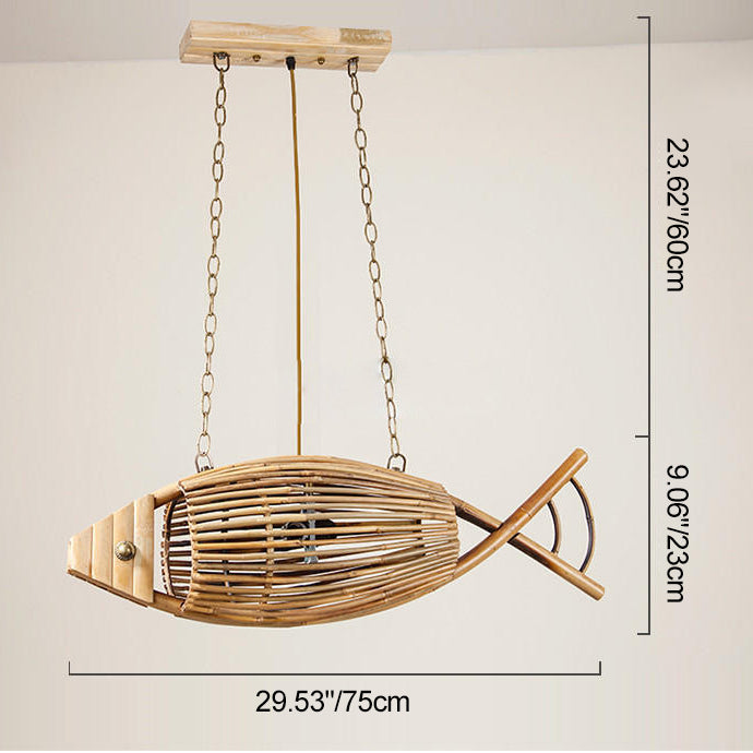 Contemporary Creative Fish Bamboo Solid Wood 2-Light Chandelier Island Light For Dining Room