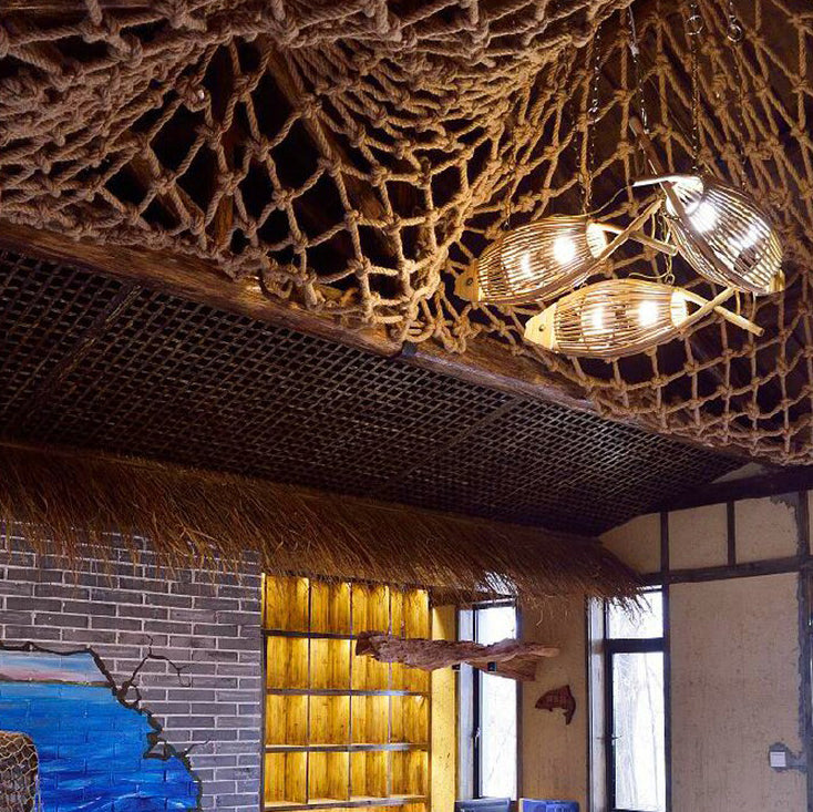 Contemporary Creative Fish Bamboo Solid Wood 2-Light Chandelier Island Light For Dining Room