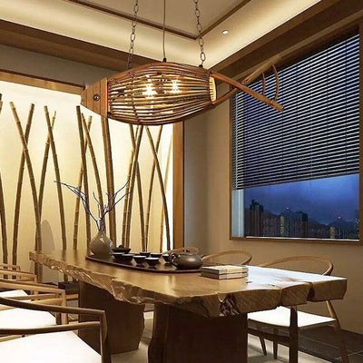 Contemporary Creative Fish Bamboo Solid Wood 2-Light Chandelier Island Light For Dining Room