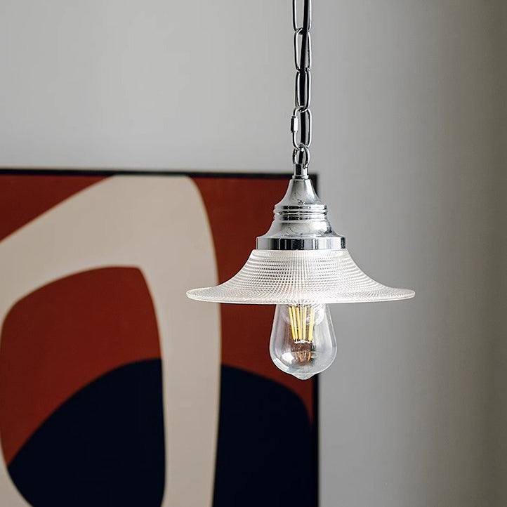 Traditional Vintage Cone Metal Glass 1-Light Pendant Light For Bedroom