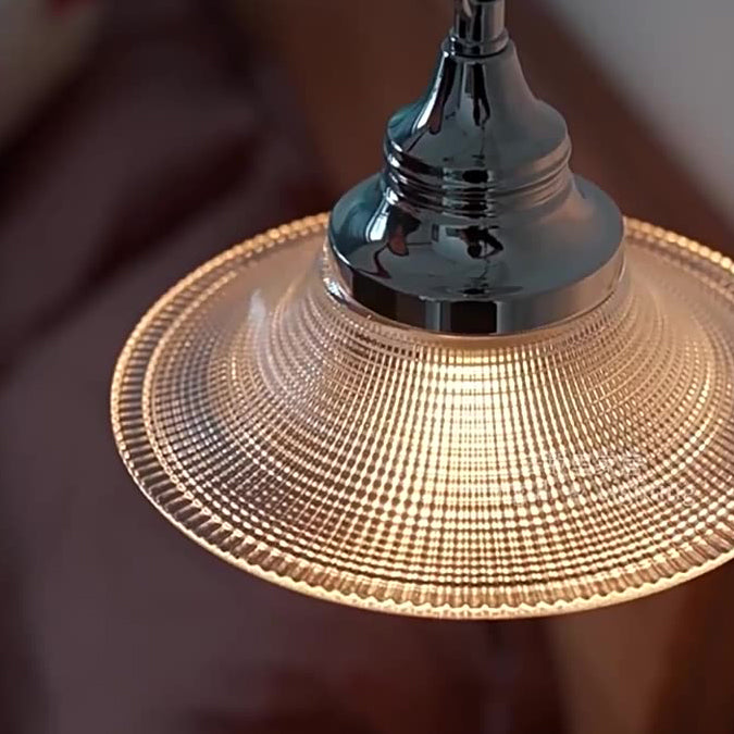 Traditional Vintage Cone Metal Glass 1-Light Pendant Light For Bedroom