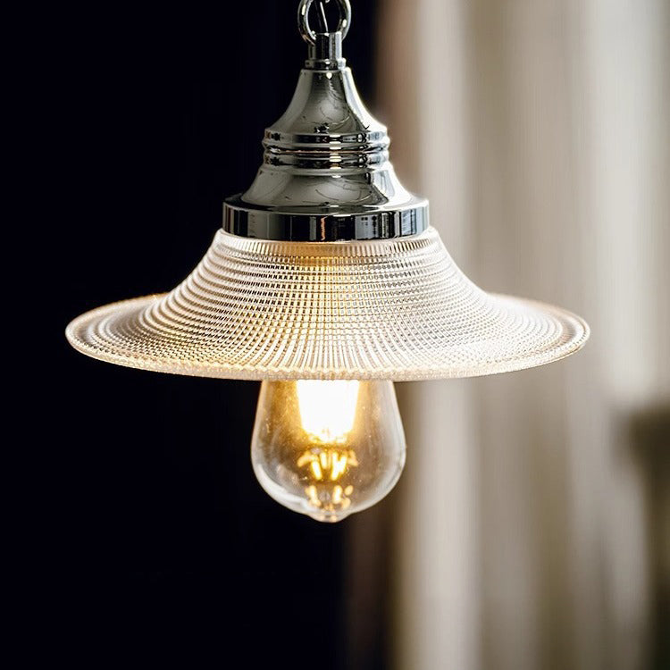 Traditional Vintage Cone Metal Glass 1-Light Pendant Light For Bedroom