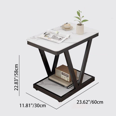Contemporary Nordic Rectangular Marble Slab Carbon Steel Coffee Table 2- Tier For Living Room