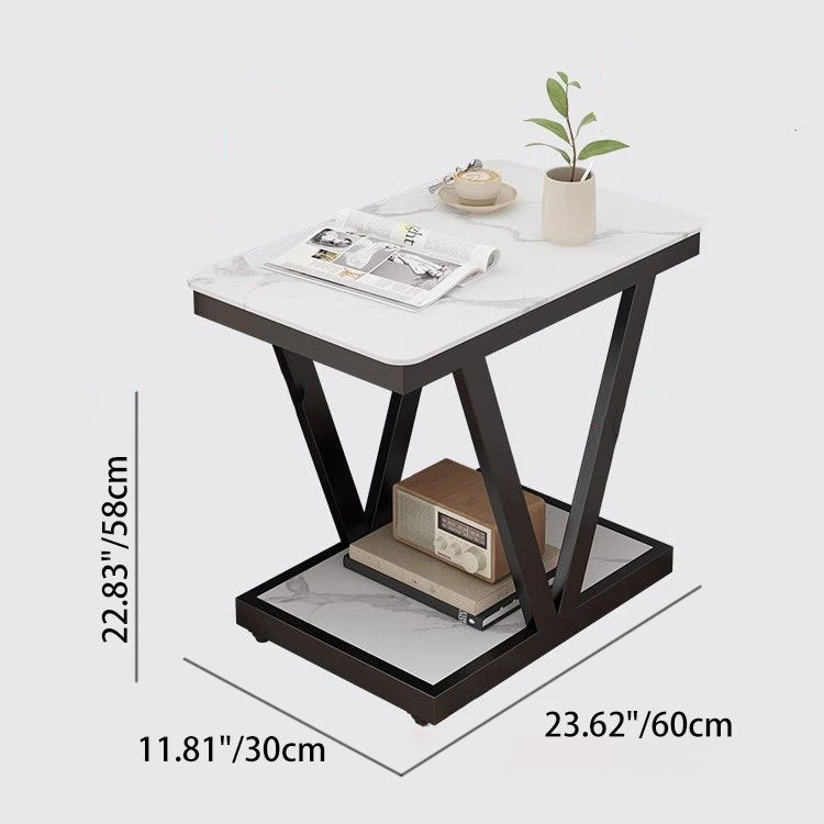 Contemporary Nordic Rectangular Marble Slab Carbon Steel Coffee Table 2- Tier For Living Room
