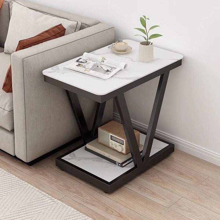 Table basse rectangulaire en marbre nordique contemporain en acier au carbone à 2 niveaux pour salon 