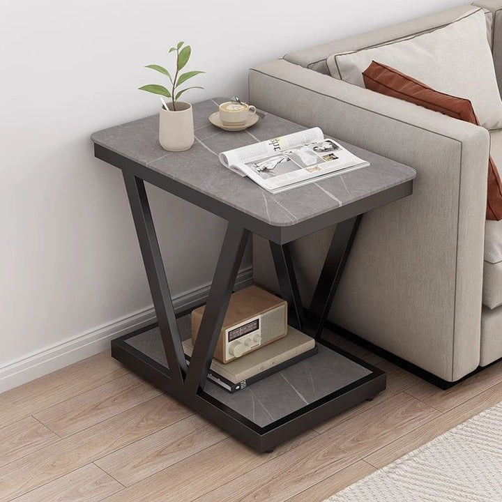 Table basse rectangulaire en marbre nordique contemporain en acier au carbone à 2 niveaux pour salon 