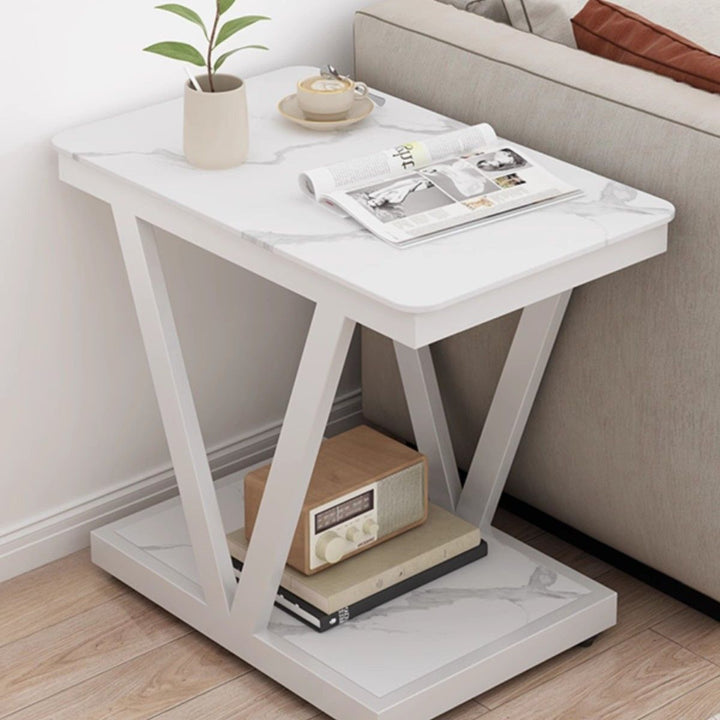 Table basse rectangulaire en marbre nordique contemporain en acier au carbone à 2 niveaux pour salon 