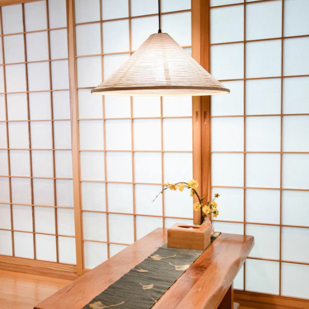 Lampe suspendue 1 lumière en papier de fer conique japonais traditionnel pour salon 
