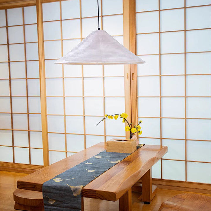 Lampe suspendue 1 lumière en papier de fer conique japonais traditionnel pour salon 