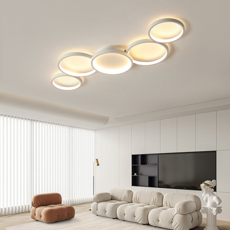 Modern Minimalist Multiple Circle Iron Aluminum Acrylic LED Semi-Flush Mount Ceiling Light For Living Room