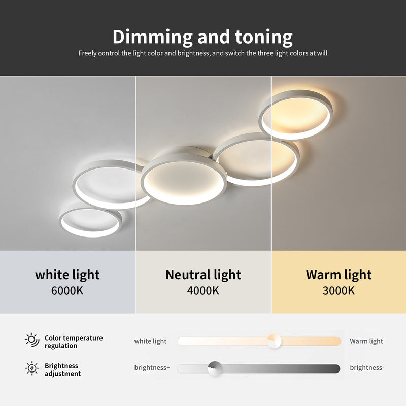 Modern Minimalist Multiple Circle Iron Aluminum Acrylic LED Semi-Flush Mount Ceiling Light For Living Room