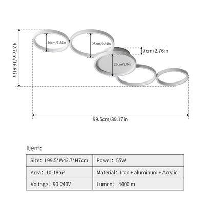 Modern Minimalist Multiple Circle Iron Aluminum Acrylic LED Semi-Flush Mount Ceiling Light For Living Room