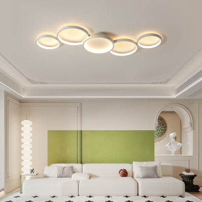 Modern Minimalist Multiple Circle Iron Aluminum Acrylic LED Semi-Flush Mount Ceiling Light For Living Room