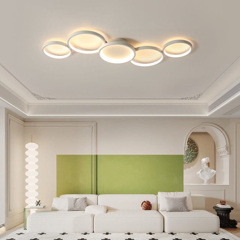 Modern Minimalist Multiple Circle Iron Aluminum Acrylic LED Semi-Flush Mount Ceiling Light For Living Room