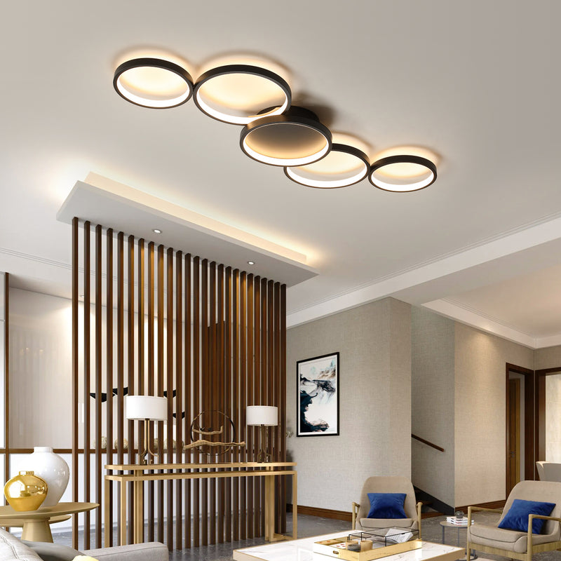 Modern Minimalist Multiple Circle Iron Aluminum Acrylic LED Semi-Flush Mount Ceiling Light For Living Room