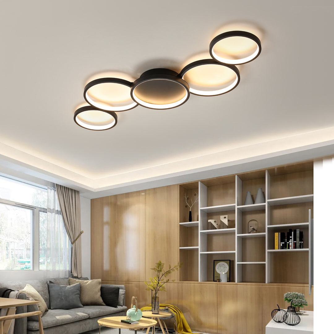 Moderne minimalistische mehrfach kreisförmige Eisen-Aluminium-Acryl-LED-Deckenleuchte für das Wohnzimmer 