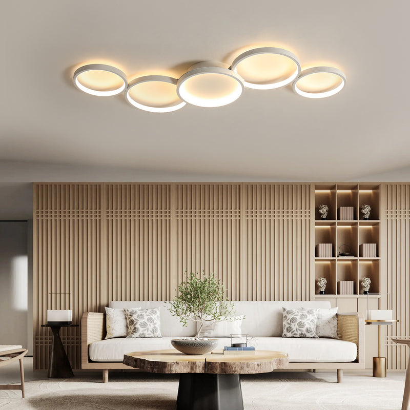 Modern Minimalist Multiple Circle Iron Aluminum Acrylic LED Semi-Flush Mount Ceiling Light For Living Room
