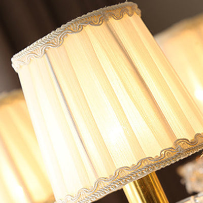 Lámpara de pie de 7 luces con pantalla de vidrio, metal y tela tradicional europea para sala de estar 