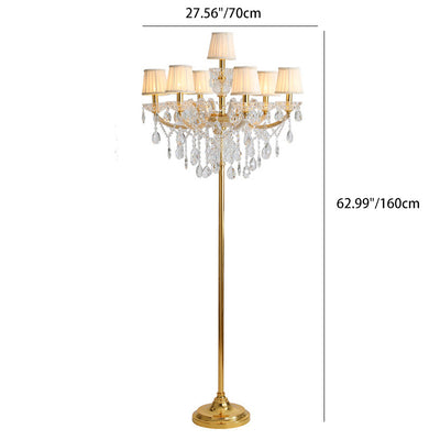 Lámpara de pie de 7 luces con pantalla de vidrio, metal y tela tradicional europea para sala de estar 