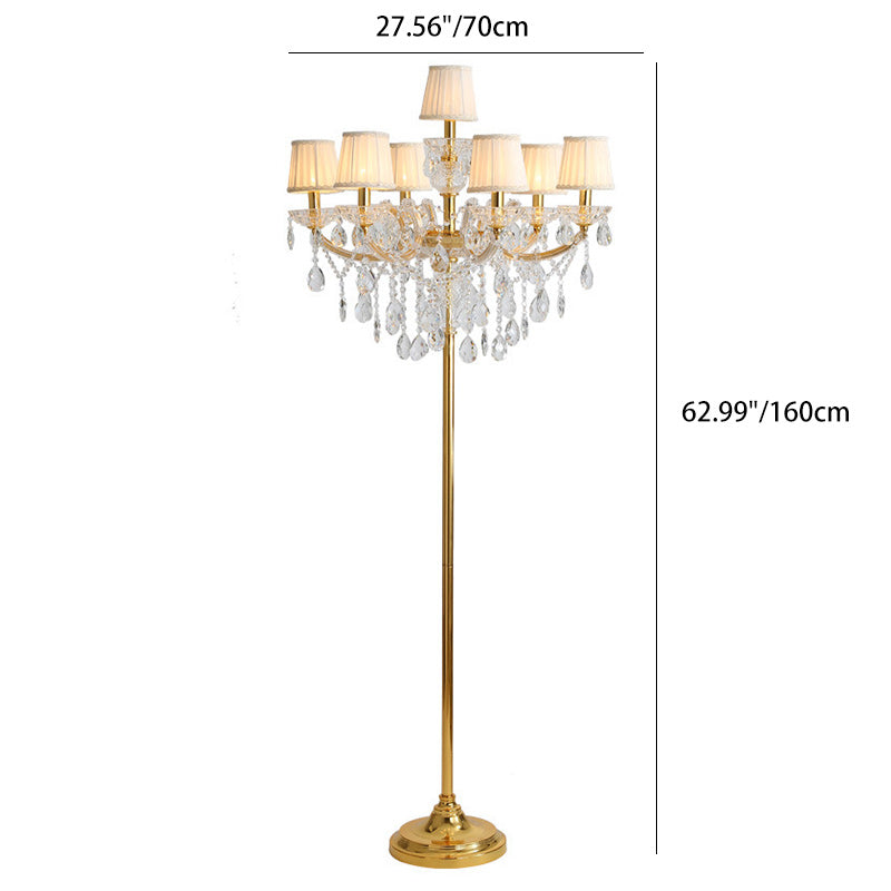 Lámpara de pie de 7 luces con pantalla de vidrio, metal y tela tradicional europea para sala de estar 