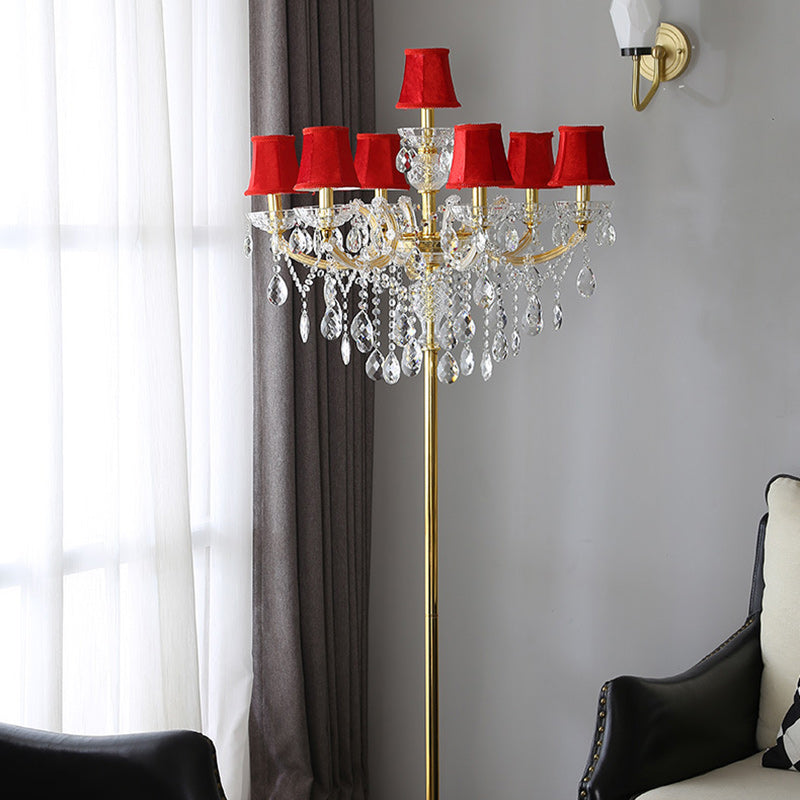Lámpara de pie de 7 luces con pantalla de vidrio, metal y tela tradicional europea para sala de estar 
