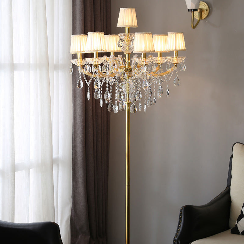 Lámpara de pie de 7 luces con pantalla de vidrio, metal y tela tradicional europea para sala de estar 