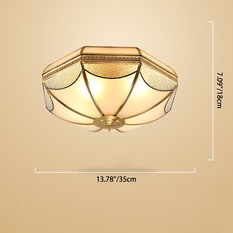 Luz de Techo Empotrada de Lujo Tradicional Octagonal de Cobre con Vidrio de 3/4/6 Luces para Sala de Estar 