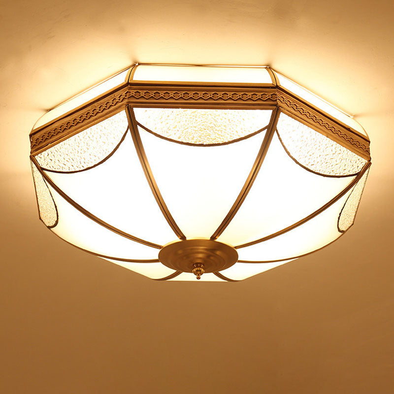 Luz de Techo Empotrada de Lujo Tradicional Octagonal de Cobre con Vidrio de 3/4/6 Luces para Sala de Estar 