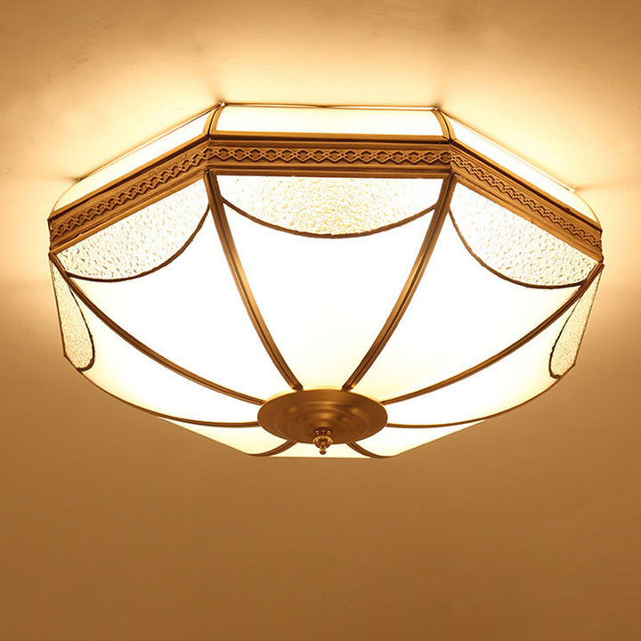 Luz de Techo Empotrada de Lujo Tradicional Octagonal de Cobre con Vidrio de 3/4/6 Luces para Sala de Estar 