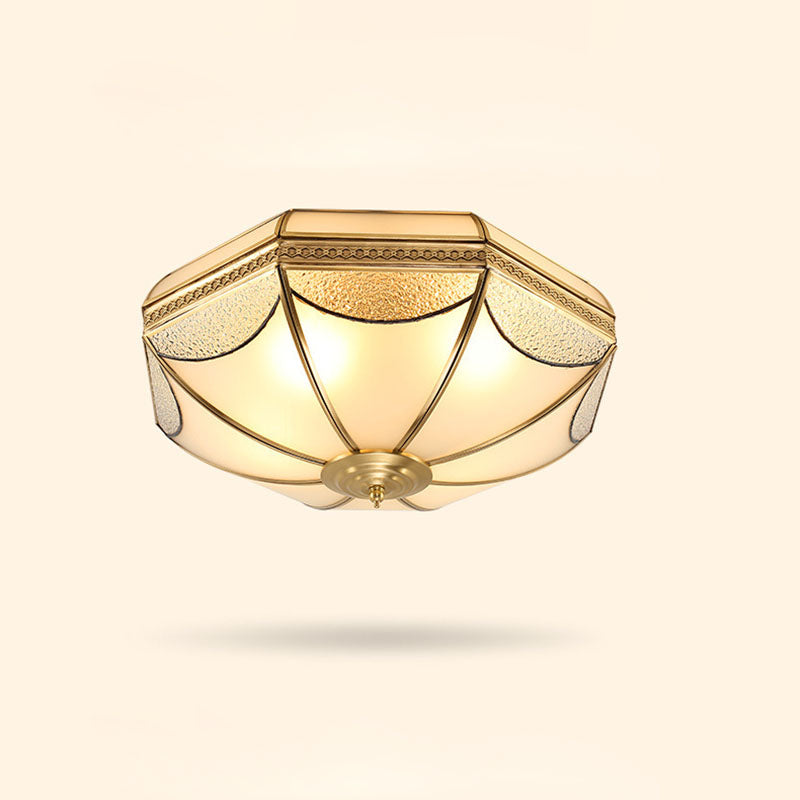 Luz de Techo Empotrada de Lujo Tradicional Octagonal de Cobre con Vidrio de 3/4/6 Luces para Sala de Estar 