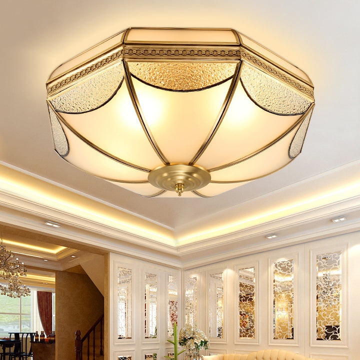 Luz de Techo Empotrada de Lujo Tradicional Octagonal de Cobre con Vidrio de 3/4/6 Luces para Sala de Estar 