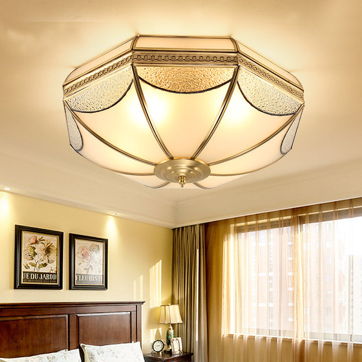 Luz de Techo Empotrada de Lujo Tradicional Octagonal de Cobre con Vidrio de 3/4/6 Luces para Sala de Estar 