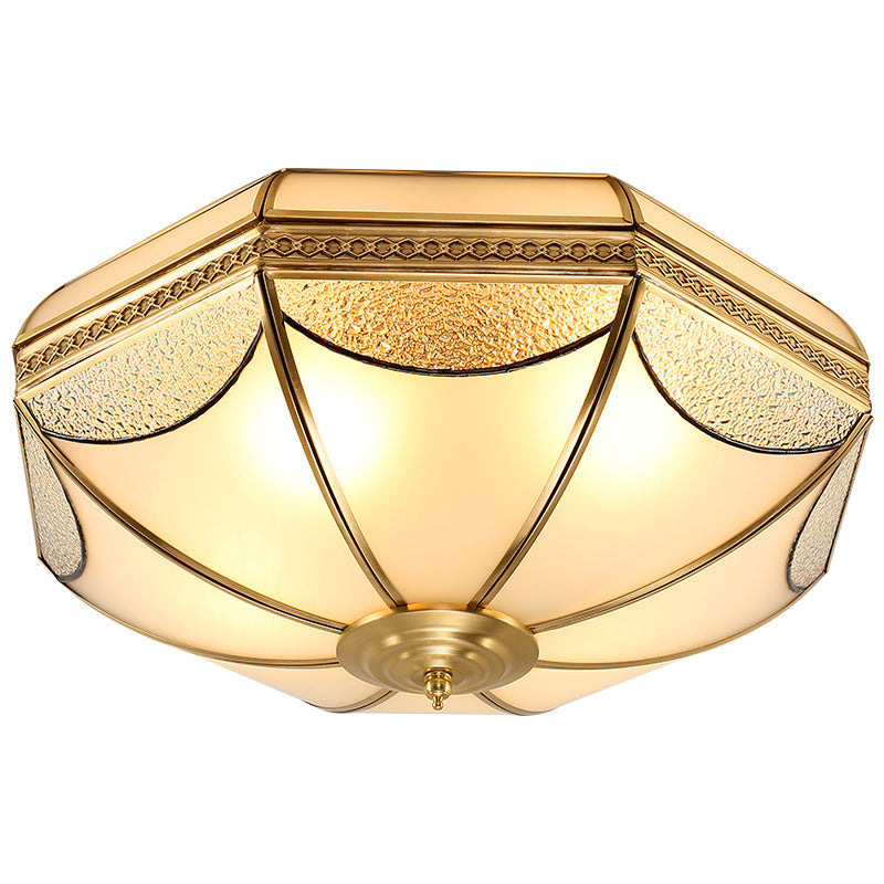 Luz de Techo Empotrada de Lujo Tradicional Octagonal de Cobre con Vidrio de 3/4/6 Luces para Sala de Estar 