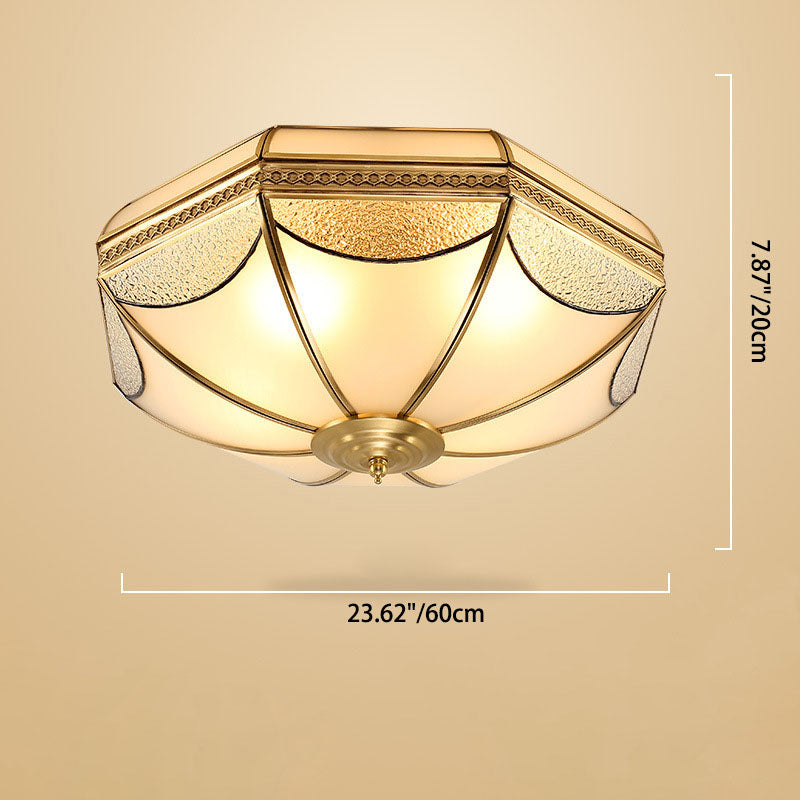 Luz de Techo Empotrada de Lujo Tradicional Octagonal de Cobre con Vidrio de 3/4/6 Luces para Sala de Estar 