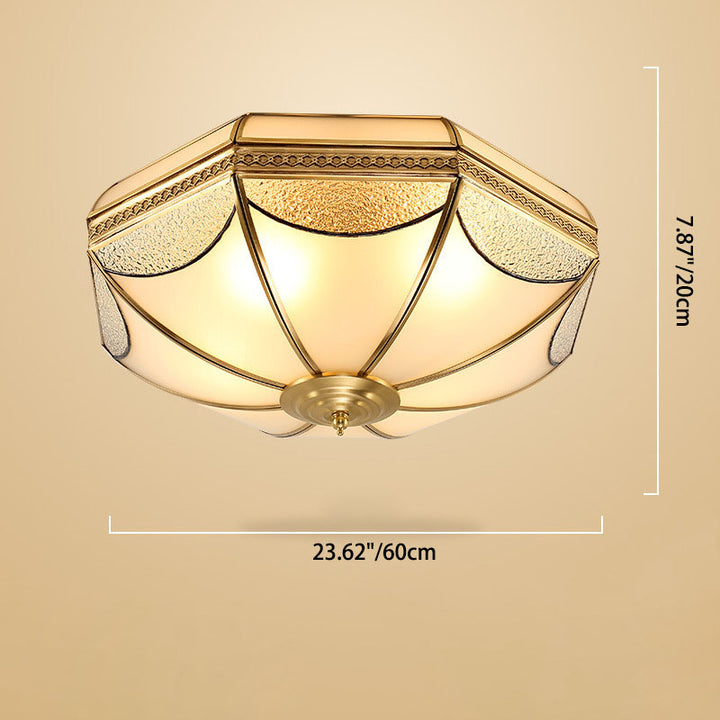 Luz de Techo Empotrada de Lujo Tradicional Octagonal de Cobre con Vidrio de 3/4/6 Luces para Sala de Estar 