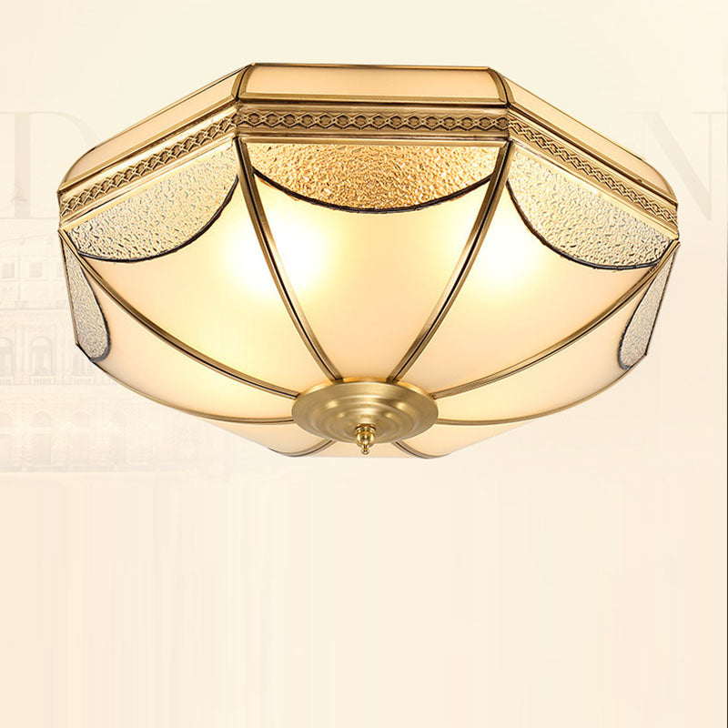 Luz de Techo Empotrada de Lujo Tradicional Octagonal de Cobre con Vidrio de 3/4/6 Luces para Sala de Estar 