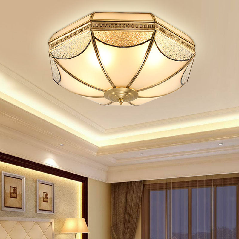 Luz de Techo Empotrada de Lujo Tradicional Octagonal de Cobre con Vidrio de 3/4/6 Luces para Sala de Estar 