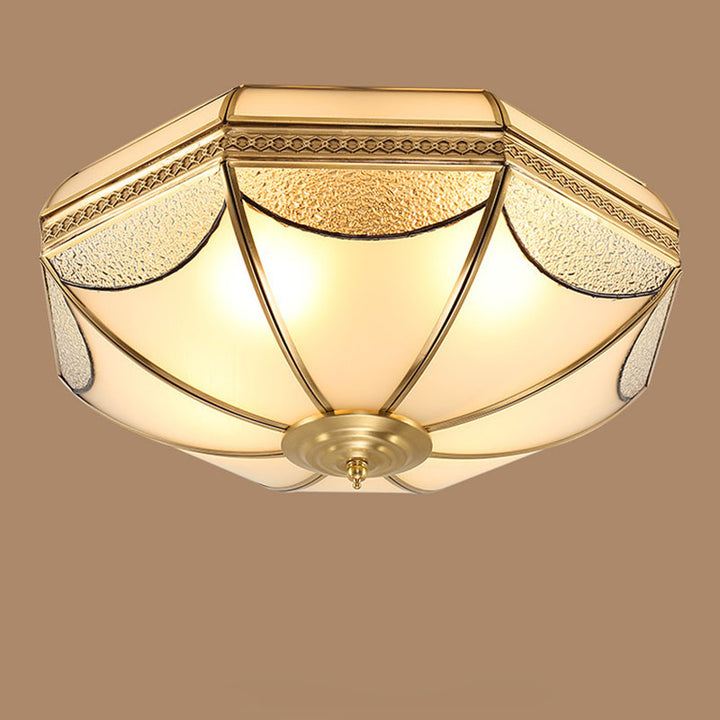 Luz de Techo Empotrada de Lujo Tradicional Octagonal de Cobre con Vidrio de 3/4/6 Luces para Sala de Estar 