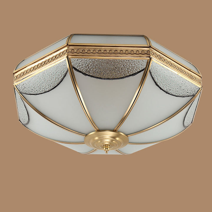 Luz de Techo Empotrada de Lujo Tradicional Octagonal de Cobre con Vidrio de 3/4/6 Luces para Sala de Estar 