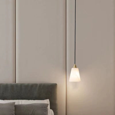Modern Luxury Cone Copper Marble 1-Light Pendant Light For Bedroom