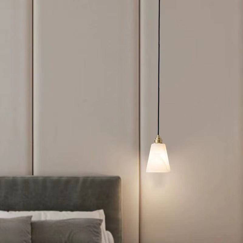 Modern Luxury Cone Copper Marble 1-Light Pendant Light For Bedroom