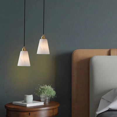 Modern Luxury Cone Copper Marble 1-Light Pendant Light For Bedroom